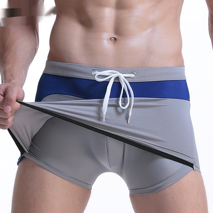 Hot Spring Lace-up Men's Boxer Casual Swimming Trunks Gray - D&A