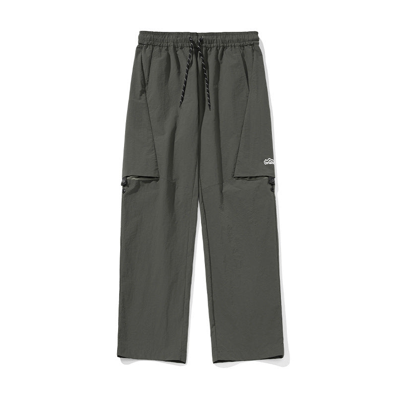 Men's Loose-leaf Split Adjustable Breathable Casual Pants Gray Green - D&A
