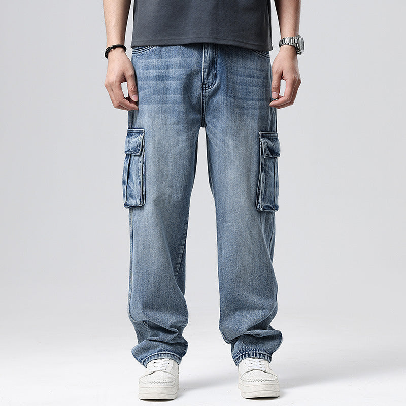 Hip Hop Men's Nostalgic Retro Multi-pocket Pants 1908 Blue - D&A