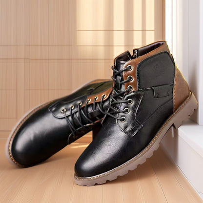 Male Martin Boots Leisure Plus Size Zip Ankle Boots Black - D&A