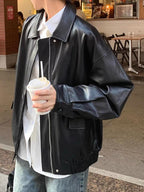 Korean Style Loose Leather Jacket Handsome Motorcycle - D&A