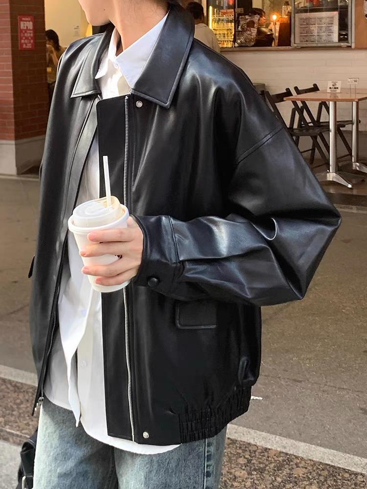 Korean Style Loose Leather Jacket Handsome Motorcycle - D&A