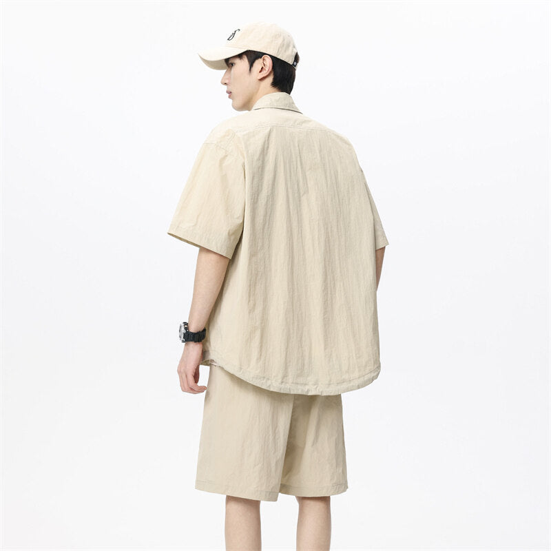 Men's Loose Shorts Casual Shirt Hemp Light Breathable Non-stick Two-piece Set - D&A
