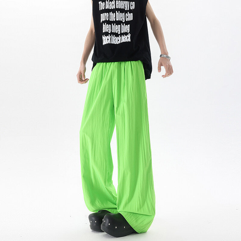 Basamine Ice Silk Drooping Curtain Lazy Men's Summer Mopping Wide-leg Casual Pants Fluorescent Green - D&A