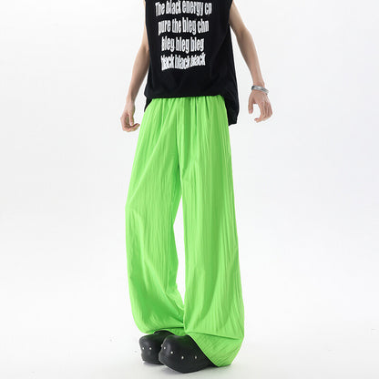 Basamine Ice Silk Drooping Curtain Lazy Men's Summer Mopping Wide-leg Casual Pants Fluorescent Green - D&A