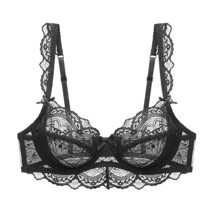 Transparent Lace Bra Ultra-thin Plus Size Bra Black - D&A