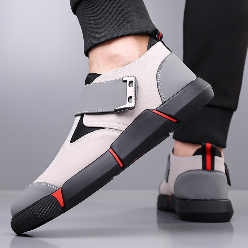 Men's Casual Leather Shoes Comfortable Slip-on Low-top Velcro Non-slip Flat Heel Shock Absorption - D&A