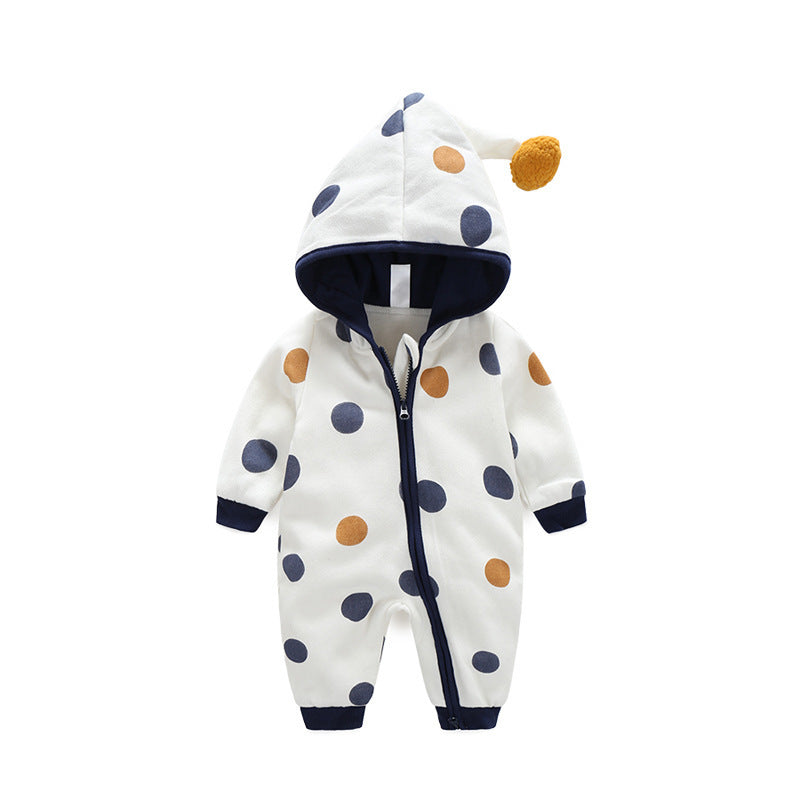 Cotton Printed Baby Hooded Crawling Bodysuit Dark Blue - D&A