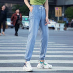 Casual Slimming Tappered Cropped Harem Pants For Women Light Blue - D&A