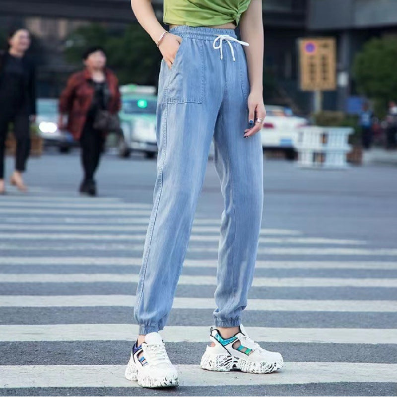 Casual Slimming Tappered Cropped Harem Pants For Women Light Blue - D&A