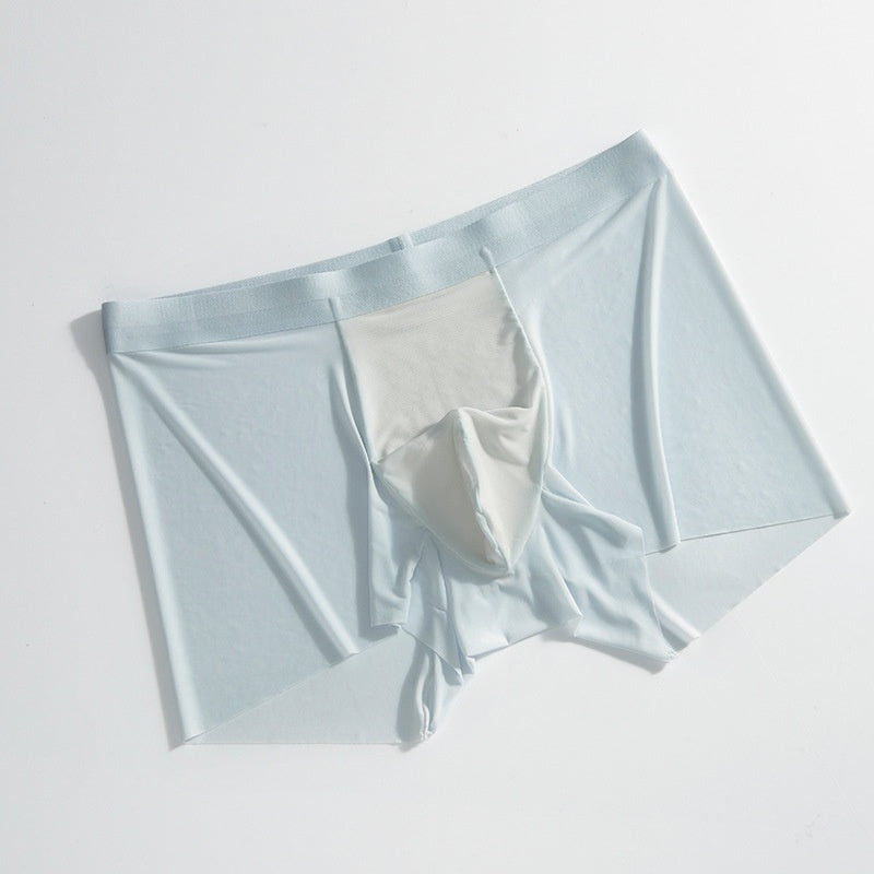 Summer New Men's Ice Silk Underwear Pure Color Seamless Quick-drying Ice Blue - D&A