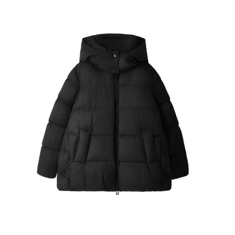 Detachable Cap Down Jacket Women's Short Winter Classic Black - D&A