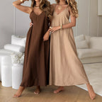 Solid Color And V-neck Sling CasualDress - D&A