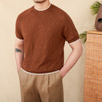 Breathable Round Neck Linen Cotton Casual Knitted Short-sleeved T-shirt - D&A