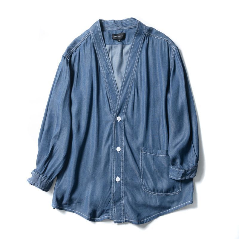 Men Three-quarter Sleeve Trendy Loose V-neck Casual Denim Coat DARK BLUE - D&A