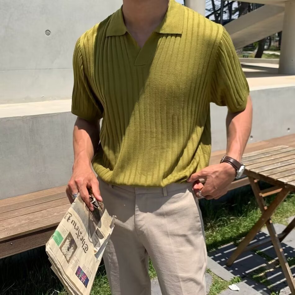 Polo Collar Polo Shirt Knitted Short Sleeve K02 Green - D&A