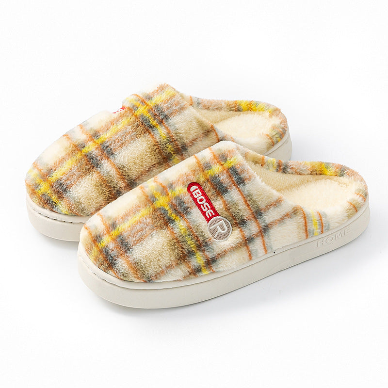 Women's Home Plush Warm Non-slip Plaid Cotton Shoes A857 Yellow - D&A