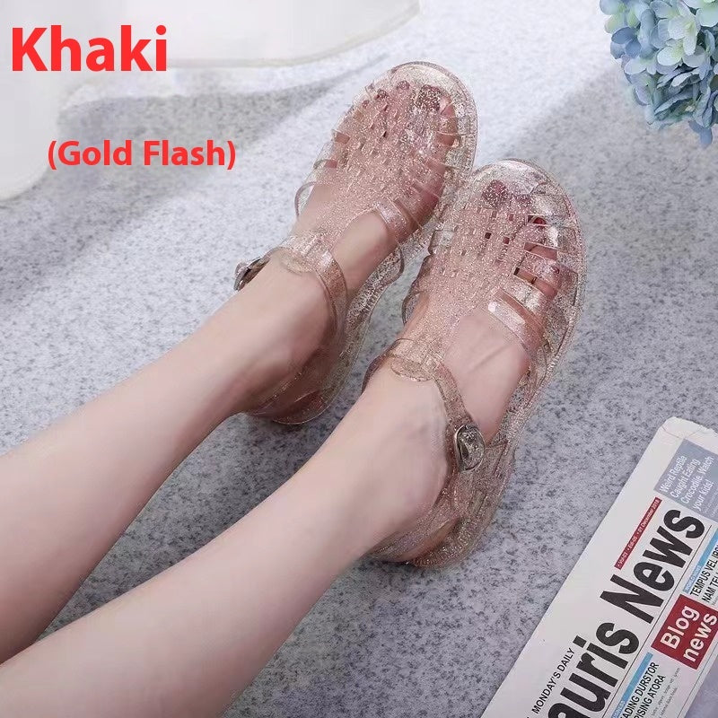 Crystal Gel Shoes Hollow Sandals For Women Flash Gold - D&A