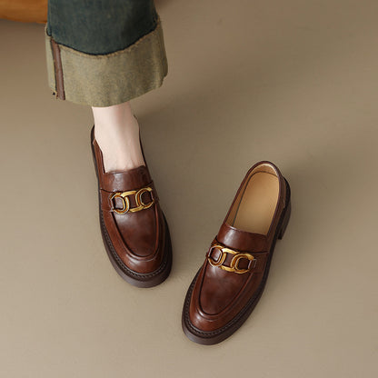 Sheepskin Preppy Style Metal Buckle High Heel Loafers Women - D&A
