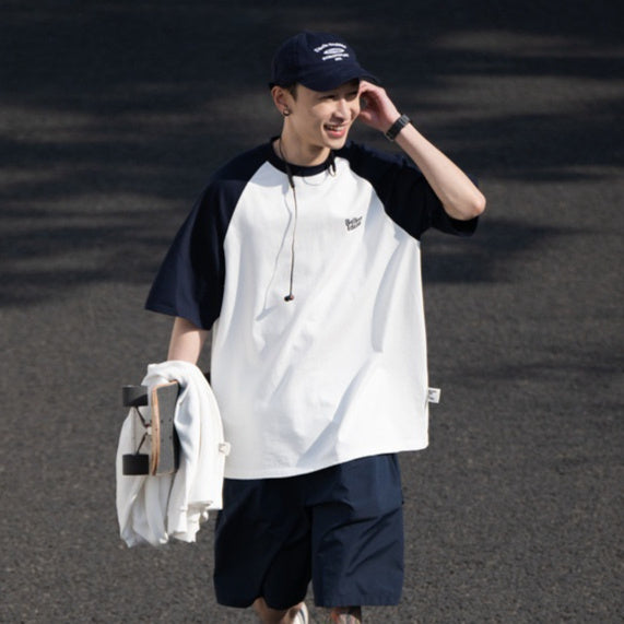 Casual Japanese Junior Raglan Sleeve T-shirt Bottoming Shirt For Men - D&A