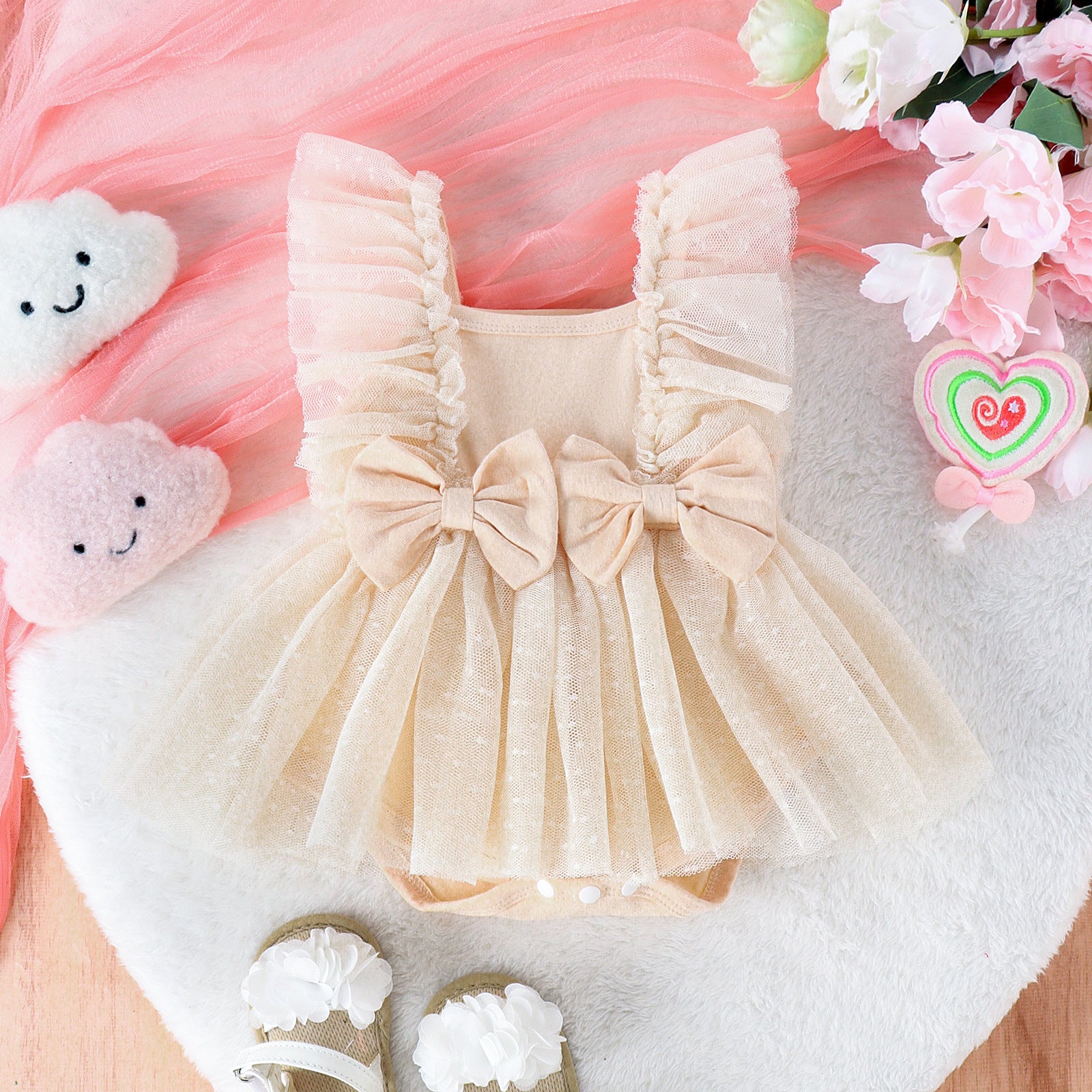 Jumpsuit Baby Net Skirt Princess Poris Dress Baby Skirt Baby Body Pants Jumpsuit Apricot - D&A