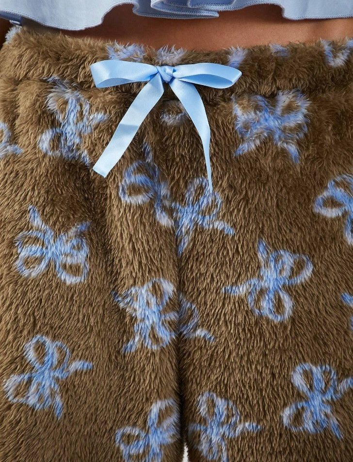 Blue Bow Patterned Wide Leg Pants - D&A