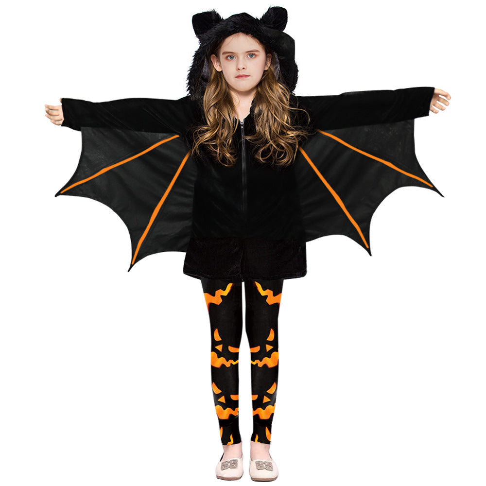 New Halloween Kids Costume Bat Cape Pumpkin Top and Pants - D&A