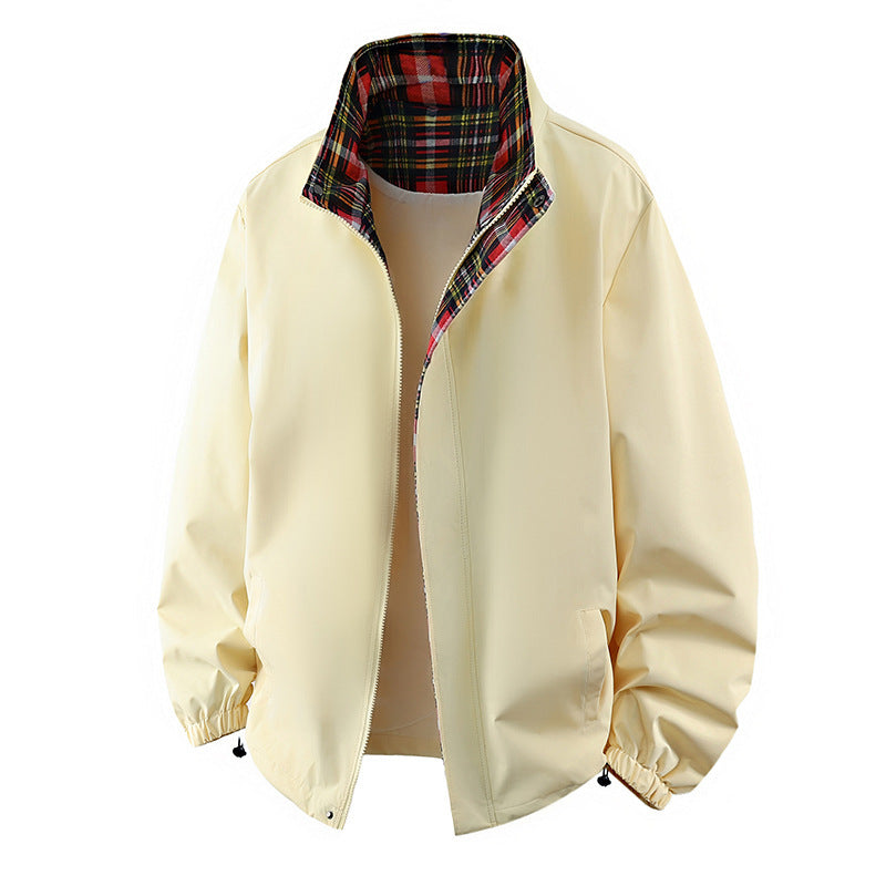 Men's Coat Workwear Stand Collar Jacket Pu Short Top Light Yellow - D&A