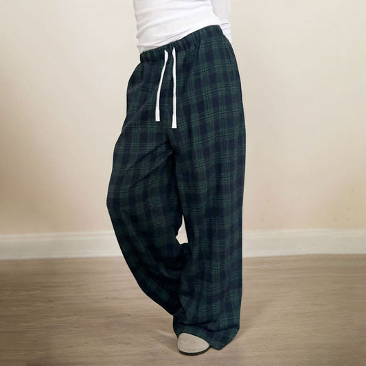 Women's Casual Plaid Trousers Elastic Waist Casual Pants - D&A