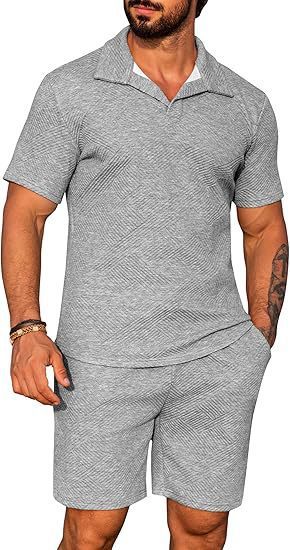 Men's Casual Solid Color Polo Short Oversleeves Light Gray - D&A