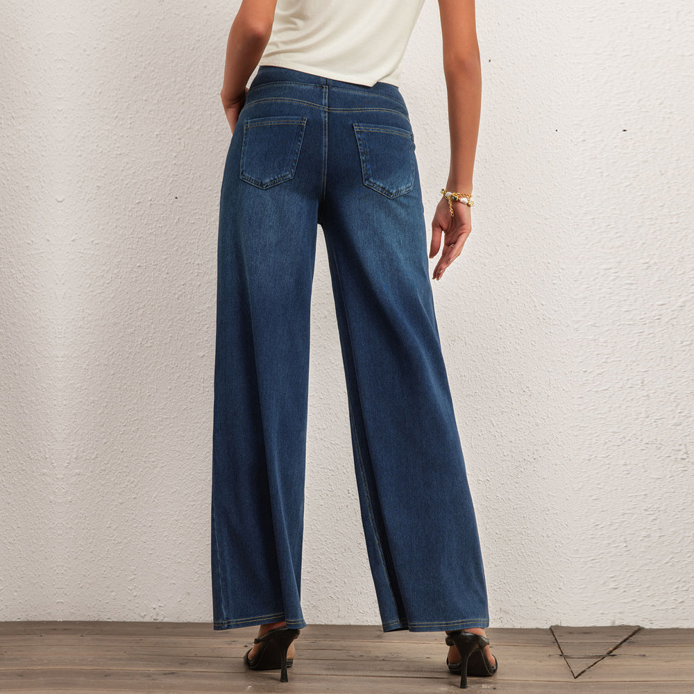 Shascullfites Women's Light Blue Wide Leg Stretch Jeans Flare Pants Denim Straight Trousers Sexy Fit Casual Jeans Women - D&A