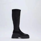 Autumn And Winter Horse Knight Boots High Leg Boot Thick Bottom Female Stretch Boots Black - D&A