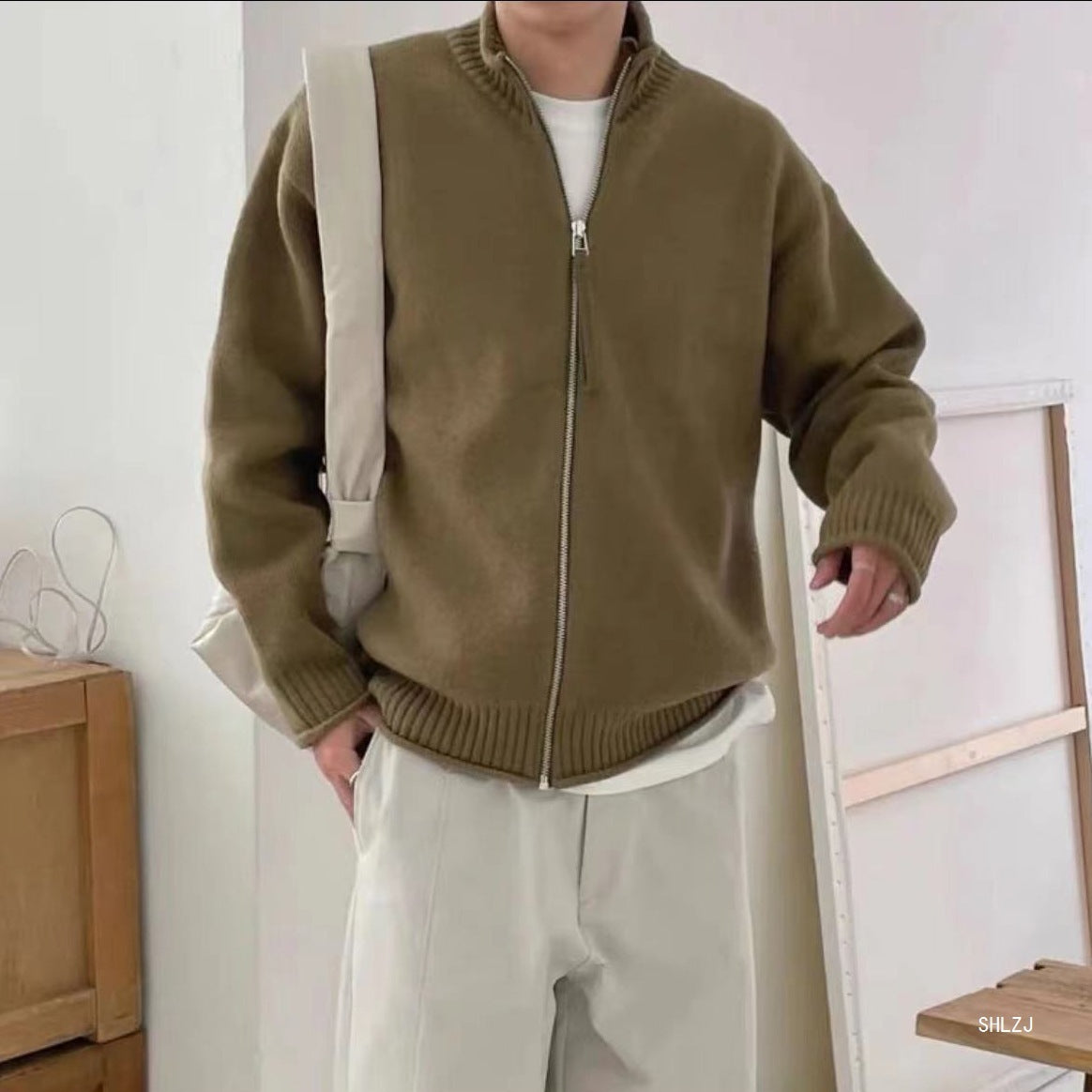 Men's Spring And Autumn Stand Collar Knitted Cardigan Jacket - D&A