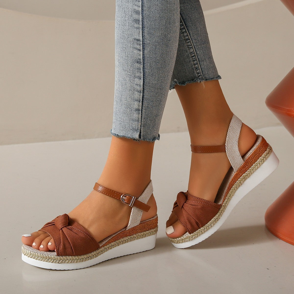 Bowknot Fashion Sandals Fish Mouth Buckle Rope Bottom - D&A