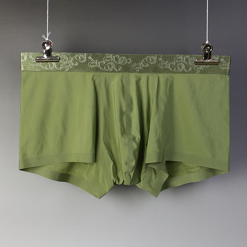 Men's Boxer Briefs Ice Silk Traceless Mid Waist Shorts Army Green - D&A
