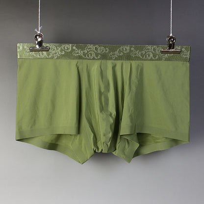 Men's Boxer Briefs Ice Silk Traceless Mid Waist Shorts Army Green - D&A