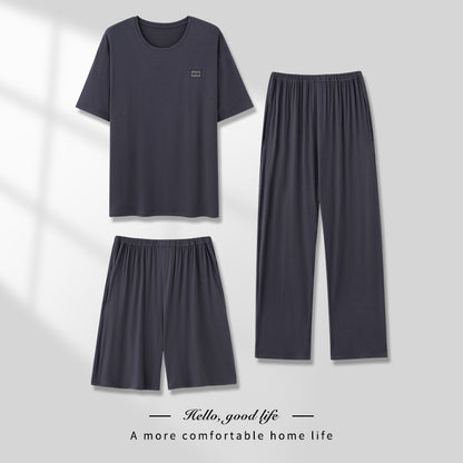 Men's Pajamas Thin Spring And Summer Modal Short-sleeved Trousers Three-piece Home Wear Suit QK1689 - D&A