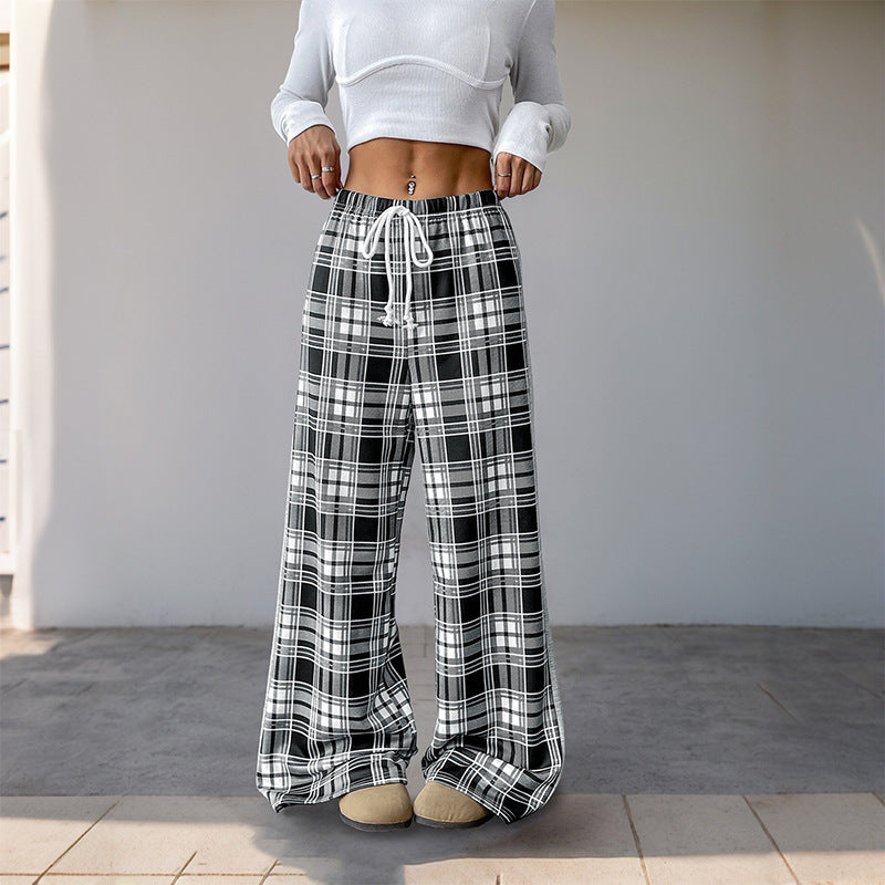 Casual Plaid Stitching Wide-leg Pants For Women - D&A