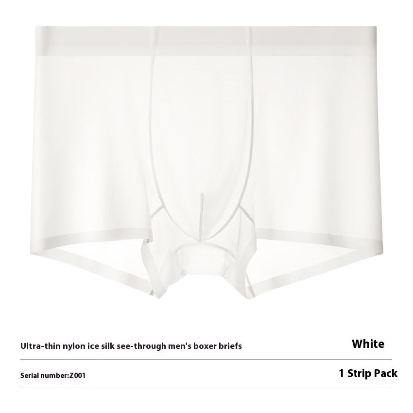Ultra-thin Cool Ice Silk Breathable Traceless Transparent Hair Exposed Sexy Boxer White - D&A