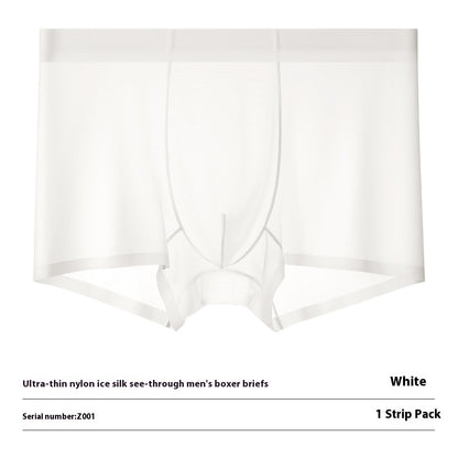 Ultra-thin Cool Ice Silk Breathable Traceless Transparent Hair Exposed Sexy Boxer White - D&A