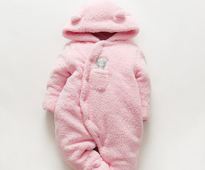 Baby clothes lamb winter cotton padded clothes baby newborn baby skin thickening climb Siamese clothes cotton Pink - D&A