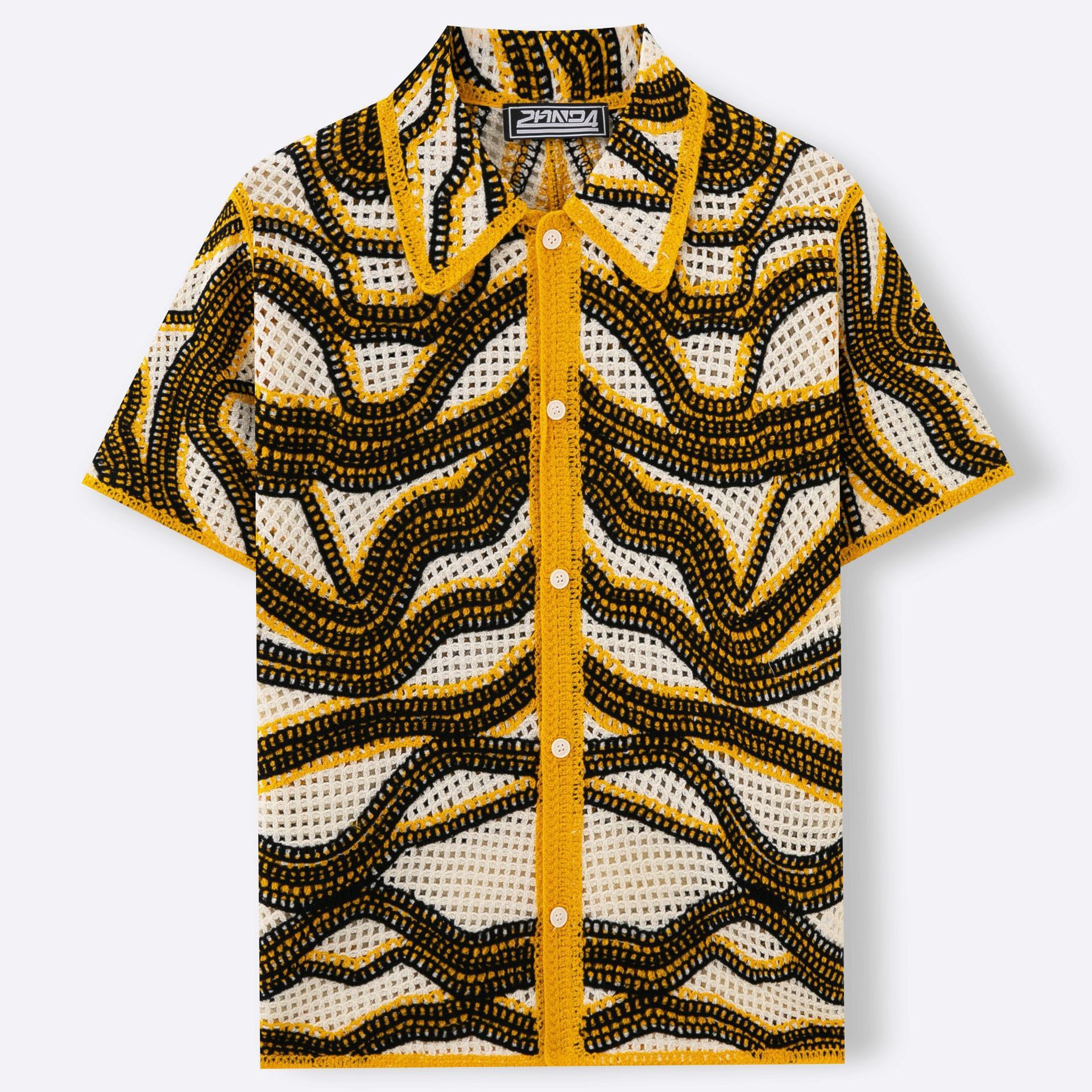 American Texture Striped Sweater Retro Hand Crocheting Short Sleeve Cardigan - D&A