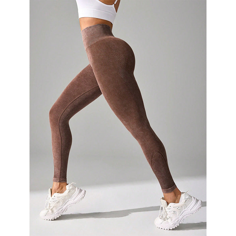 Chemical Fiber High Waist Long Yoga Pants Female Leather Brown - D&A