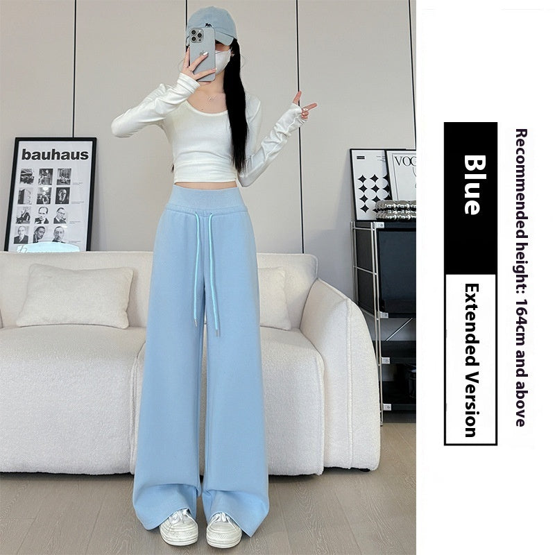 Loose Drooping Straight-leg Pants Sweatpants High Waist Slimming American Wide Leg Pants Blue Lengthened - D&A