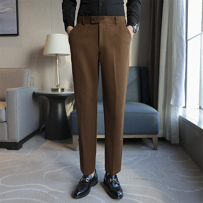 Straight Retro Brown Elastic Slim Fit Brown Casual Pants Brown M2 Trousers - D&A