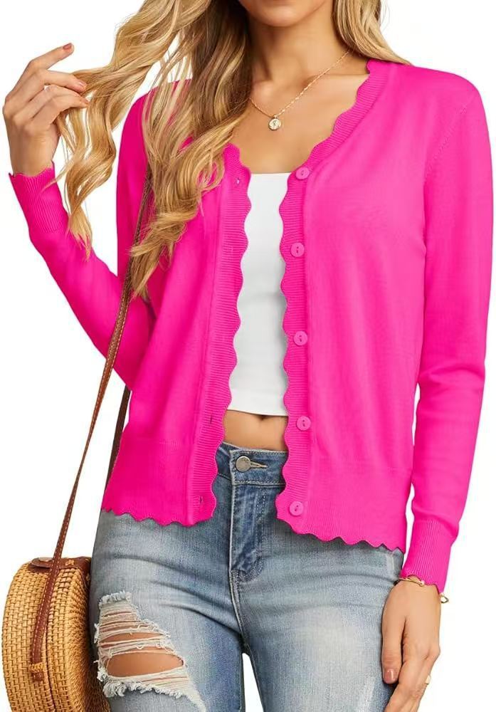 Fashion Short Knitted Cardigan Coat Bright Pink - D&A