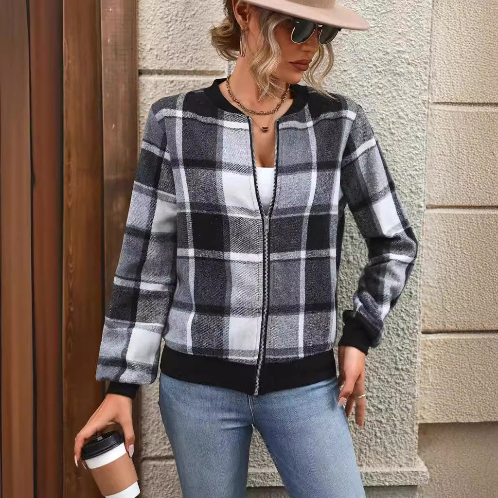 European And American Autumn And Winter Plaid Baseball Jacket Jacket - D&A