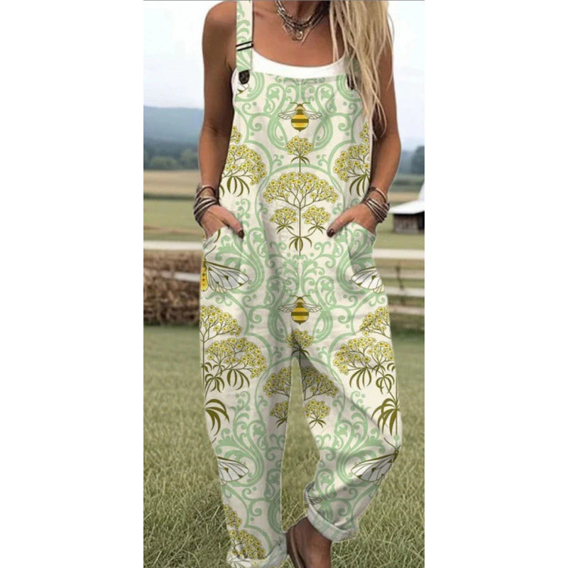 Women's Digital 3D Printing Buttons Casual Suspender Trousers Suspenders Style D - D&A