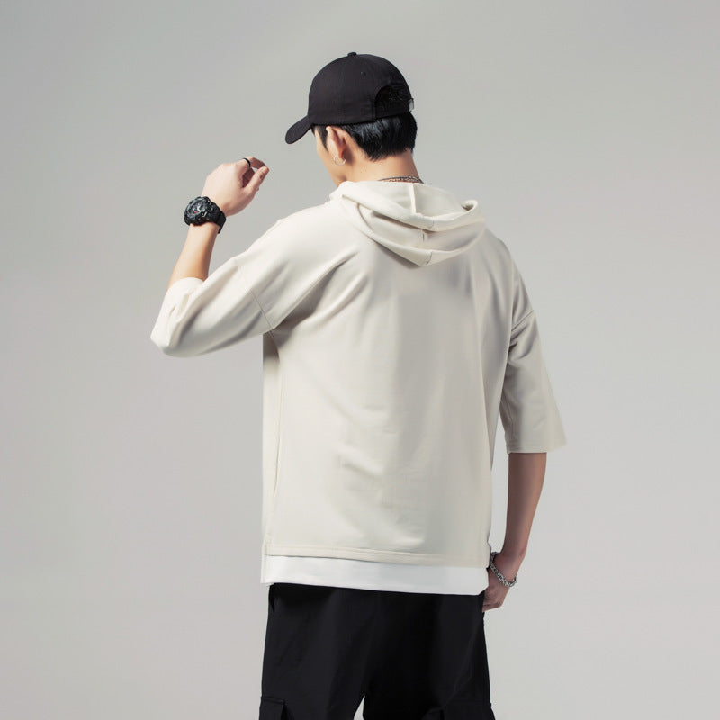 Solid Color Loose Fit Summer Hooded Men's Short-sleeved T-shirt - D&A