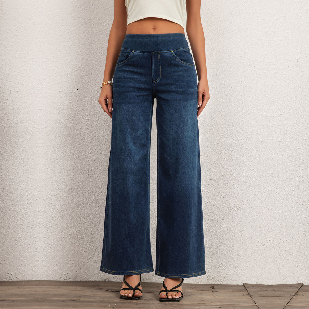 Shascullfites Women's Light Blue Wide Leg Stretch Jeans Flare Pants Denim Straight Trousers Sexy Fit Casual Jeans Women - D&A